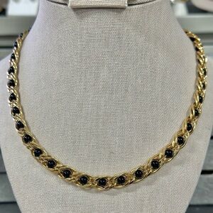 Vintage Napier Necklace Gold Chain with Black Beads, 1980s Retro Classic